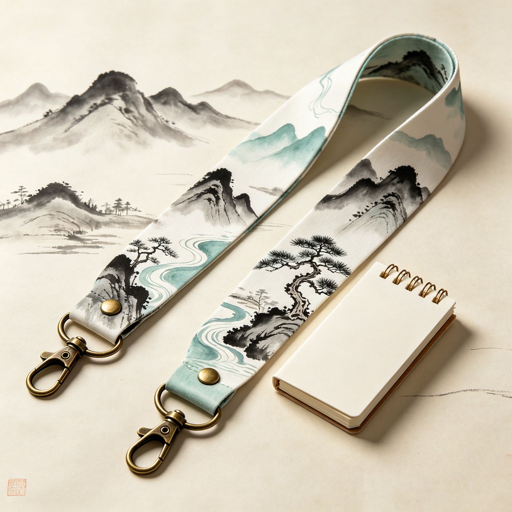 Minimalist Neutral Stripe Sublimation Lanyard with Breakaway Buckle & Phone String